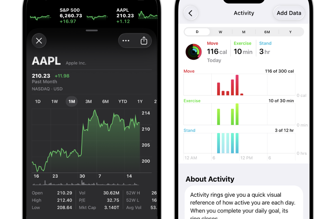 Stocks App and Activity App Screenshot Comparison