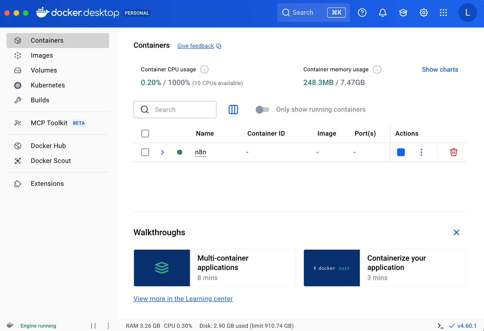 Docker menu bar status